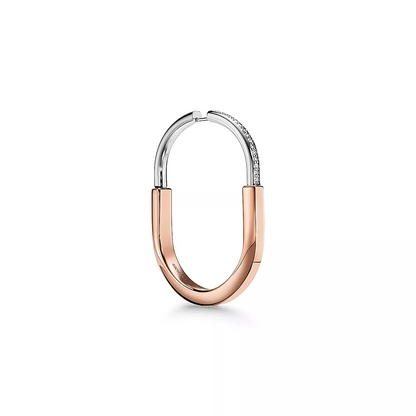 [Glow Muse ]LOCK EARRINGS ROSE AND WHITE GOLD DIAMONDS EXTRA LARGE