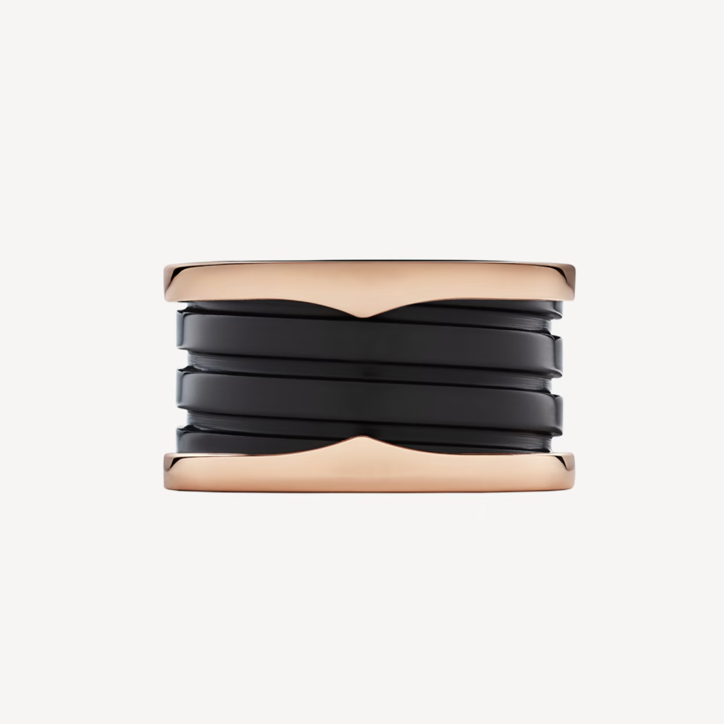 [⭐Glow Muse ]ZERO 1 FOUR-BAND LOOPS AND BLACK CERAMIC SPIRAL PINK GOLD RING