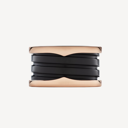 [⭐Glow Muse ]ZERO 1 FOUR-BAND LOOPS AND BLACK CERAMIC SPIRAL PINK GOLD RING