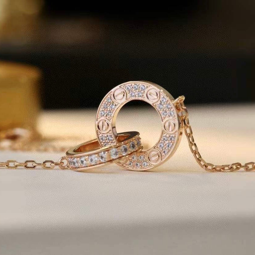 [Glow Muse]COLLIER LOVE 7,6 MM OR ROSE ET ARGENT ENTIÈREMENT DIAMANTÉ