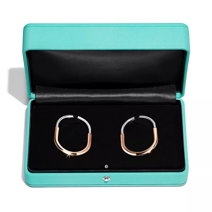 [Glow Muse ]LOCK EARRINGS ROSE AND WHITE GOLD DIAMONDS EXTRA LARGE