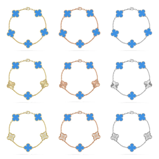 [⭐Glow Muse] COLLECTION DE BRACELETS CLOVER 5 MOTIFS EN AGATE BLEUE