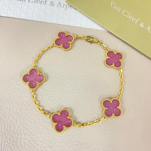 [⭐Glow Muse]NOUVEAU BRACELET 5 FLEURS EN ÉMAIL ROSE BUBBLE