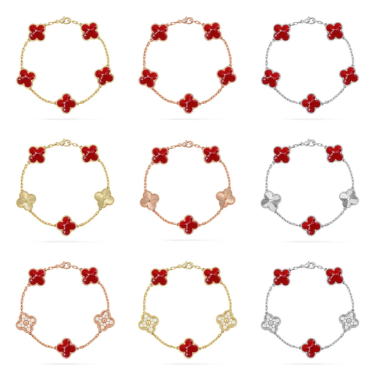 [⭐Glow Muse]COLLECTION DE BRACELETS À MOTIF TRÈFLE 5 MOTIFS ROUGE