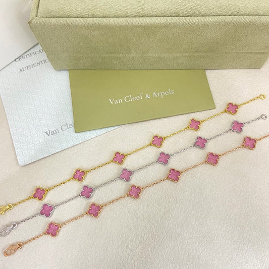 [⭐Glow Muse]Nouveau bracelet 2026 CLOVER 6 MOTIFS ÉMAIL ROSE BUBBLE