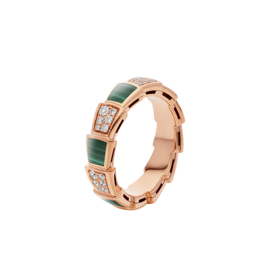 [⭐Glow Muse ]SERPENTI RING PINK GOLD MALACHITE DIAMOND PAVED 4MM