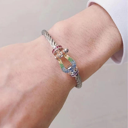 [Glow Muse]BRACELET FER À CHEVAL LARGE EN DIAMANTS DE COULEUR OR ROSE