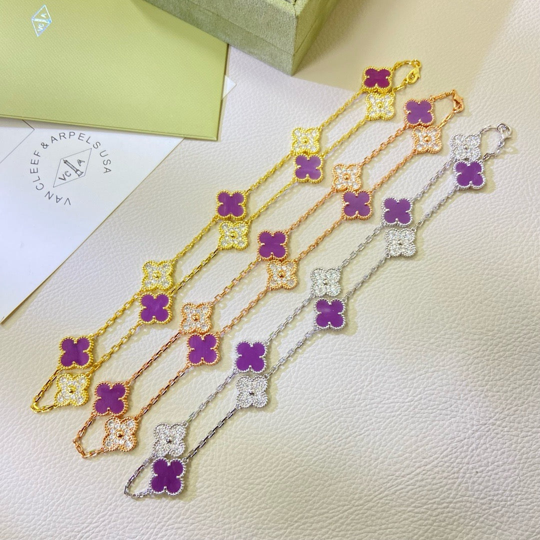 [Glow Muse Jewelry]COLLIER CLOVER 10 MOTIFS DIAMANT VIOLET POURPRE