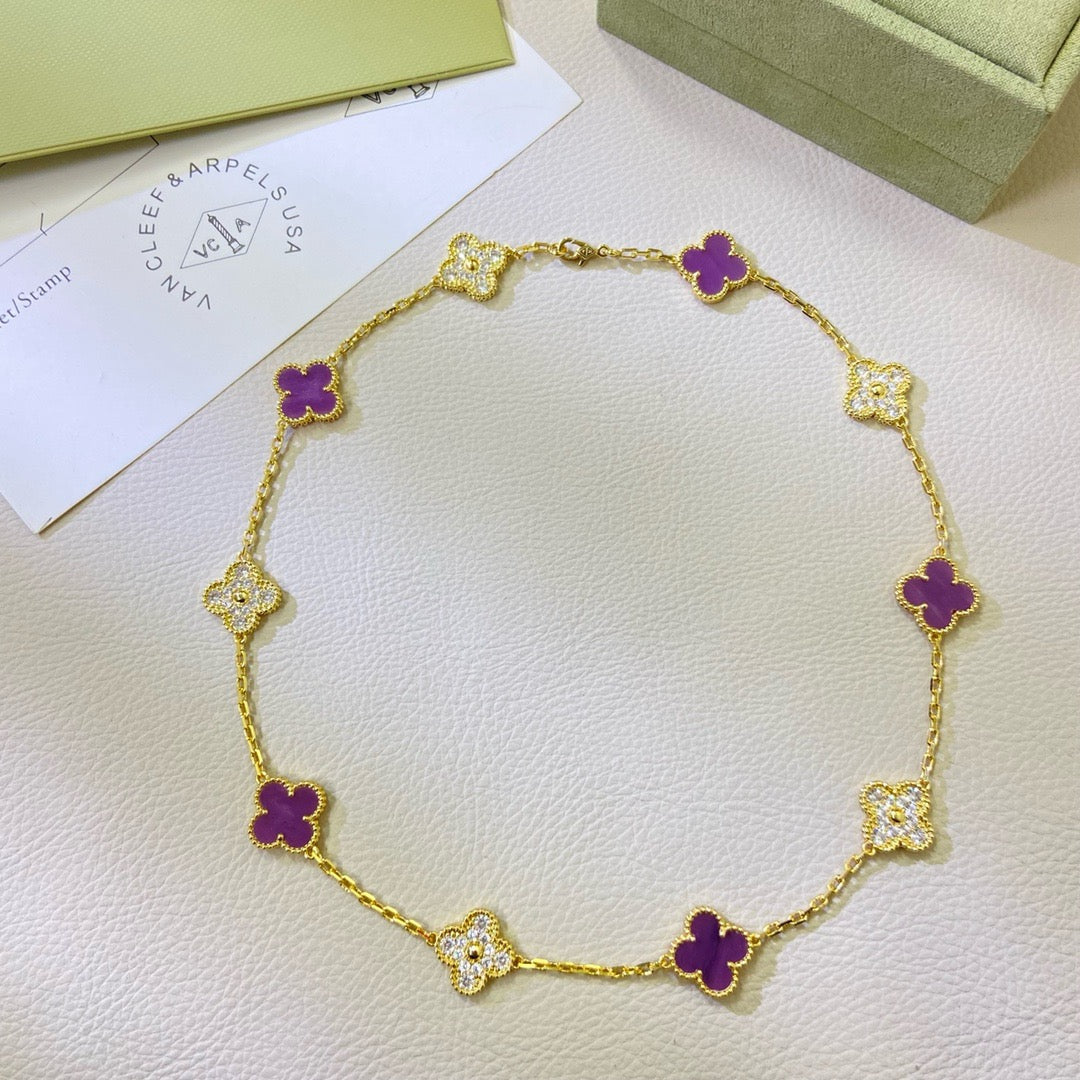 [Glow Muse Jewelry]COLLIER CLOVER 10 MOTIFS DIAMANT VIOLET POURPRE