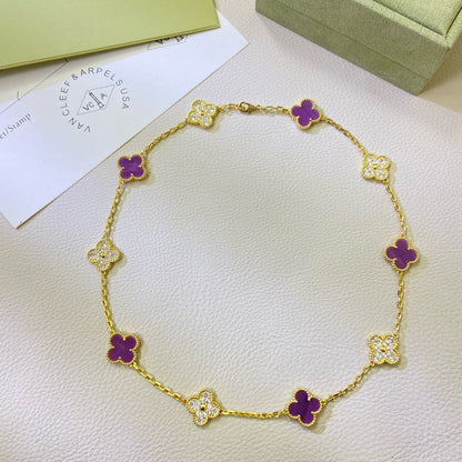 [Glow Muse Jewelry]COLLIER CLOVER 10 MOTIFS DIAMANT VIOLET POURPRE