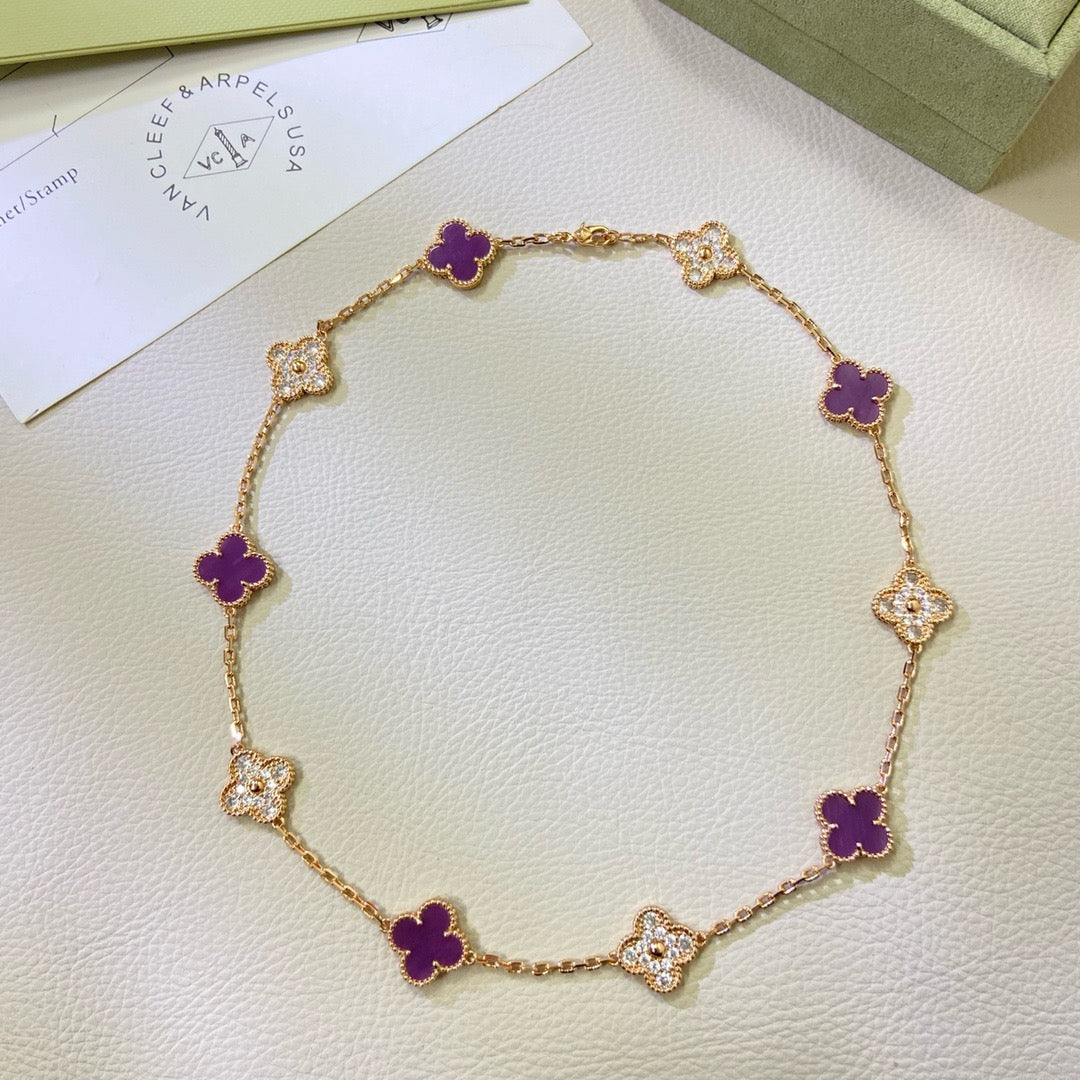 [Glow Muse Jewelry]COLLIER CLOVER 10 MOTIFS DIAMANT VIOLET POURPRE