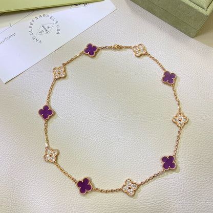 [Glow Muse Jewelry]COLLIER CLOVER 10 MOTIFS DIAMANT VIOLET POURPRE