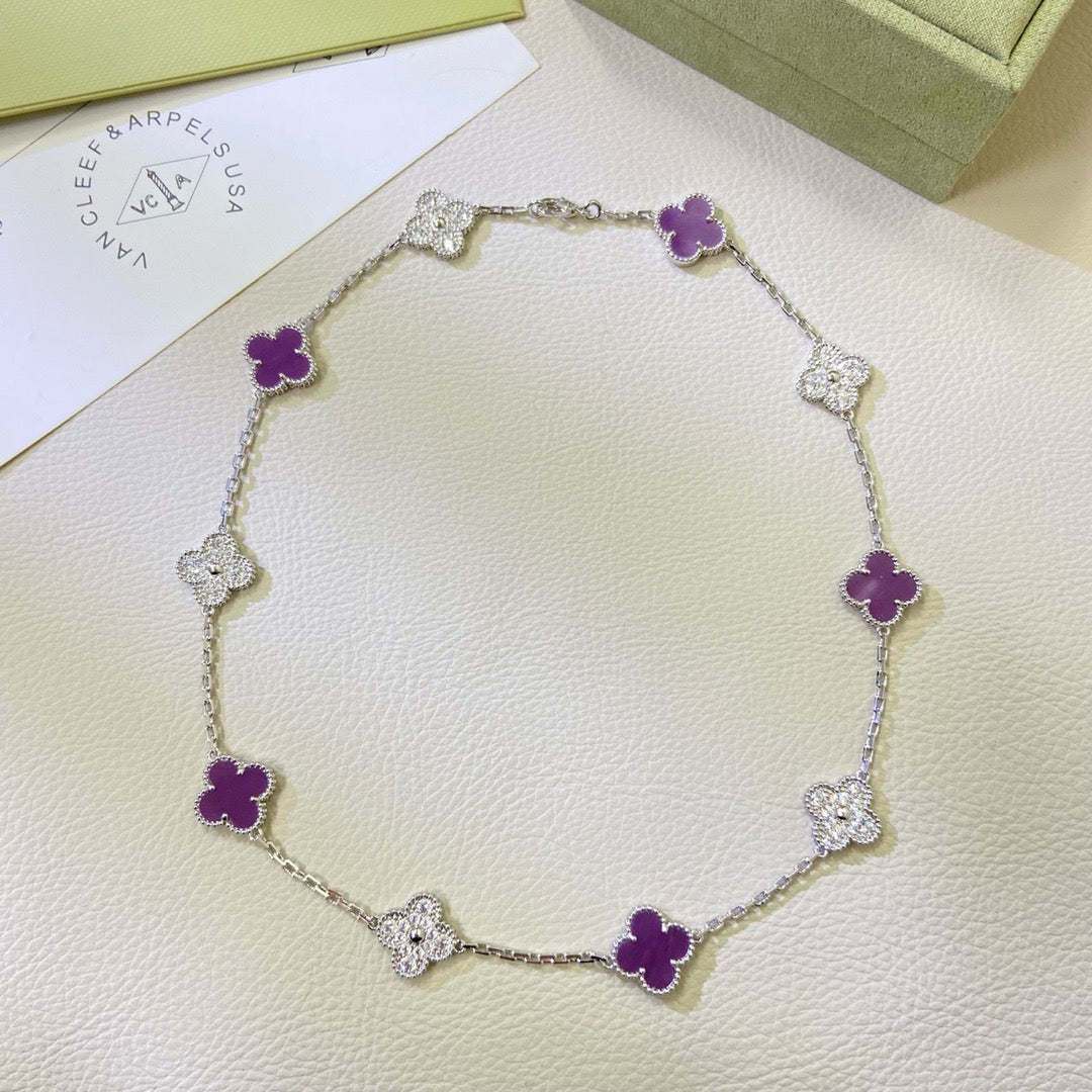 [Glow Muse Jewelry]COLLIER CLOVER 10 MOTIFS DIAMANT VIOLET POURPRE