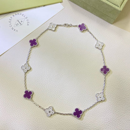 [Glow Muse Jewelry]COLLIER CLOVER 10 MOTIFS DIAMANT VIOLET POURPRE
