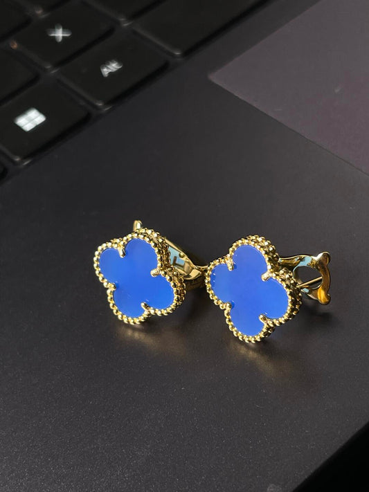 [Glow Muse] CLOVER LARGE (20mm) 1 MOTIF BOUCLES D'OREILLES PINCÉES EN NACRE BLEUE