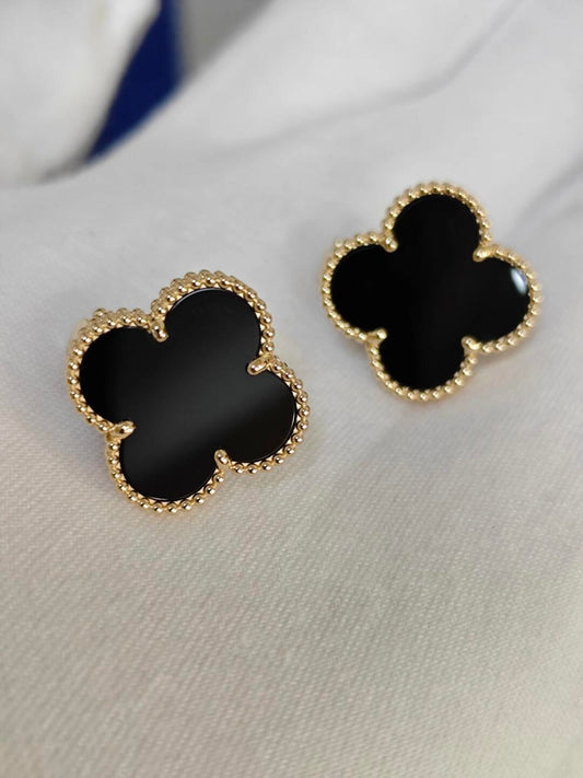 [Glow Muse]BOUCLES D'OREILLES CLOVER 20MM EN NACRE NOIRE