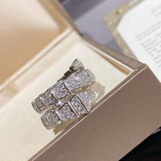 [⭐Glow Muse ]SERPENTI DOUBLE RING SILVER DIAMOND PAVED