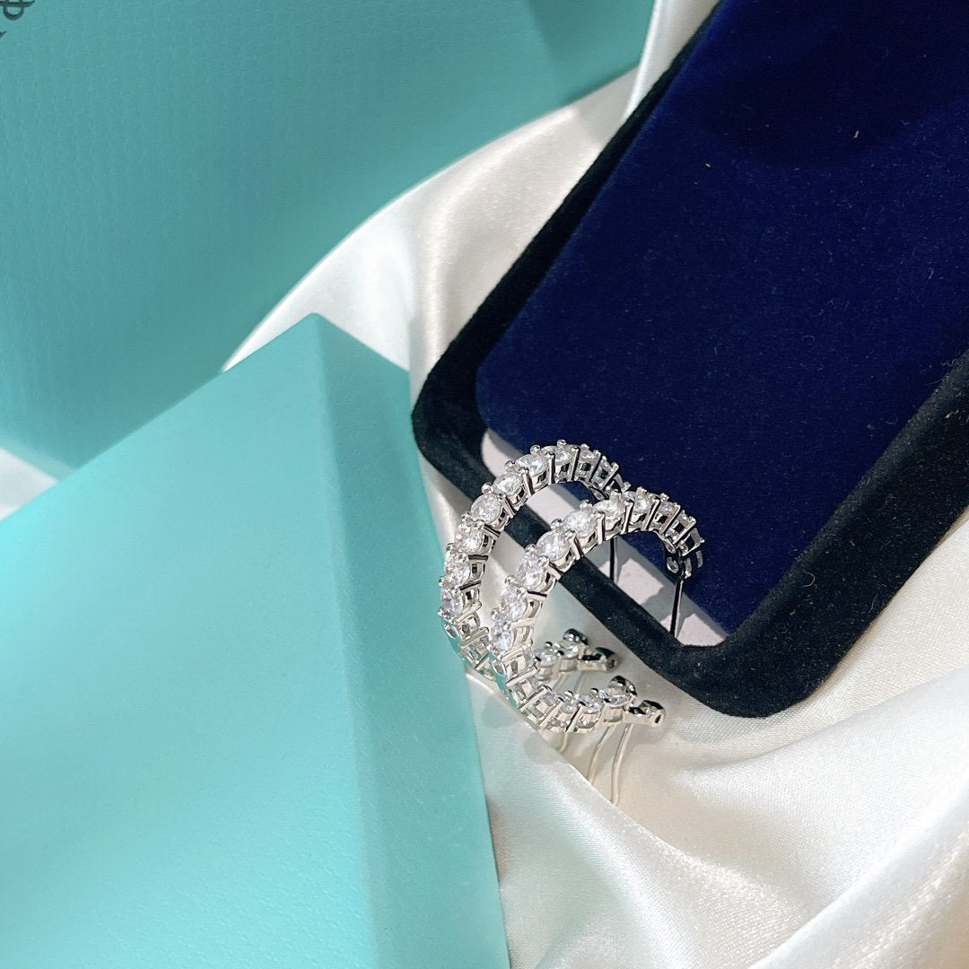 [Glow Muse ]SILVER DIAMOND HOOP EARRINGS