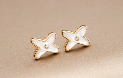 [Glow Muse]BOUCLES D'OREILLES JEUX DE WHITE MOP PINK GOLD DIAMOND