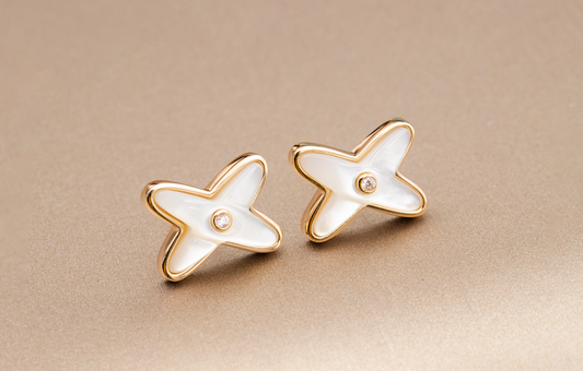 [Glow Muse]BOUCLES D'OREILLES JEUX DE WHITE MOP PINK GOLD DIAMOND