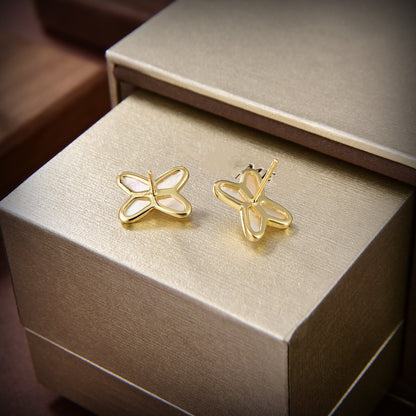[Glow Muse]BOUCLES D'OREILLES EN OR ET NACRE BLANCHE JEUX DE LIENS