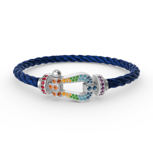 [Glow Muse]BRACELET FER À CHEVAL LARGE EN ARGENT AVEC DIAMANTS DE COULEUR