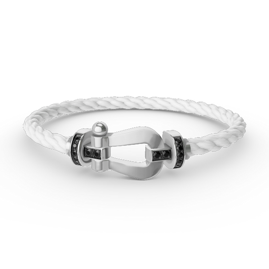 [Glow Muse]BRACELET FER À CHEVAL LARGE DIAMANT NOIR ARGENT