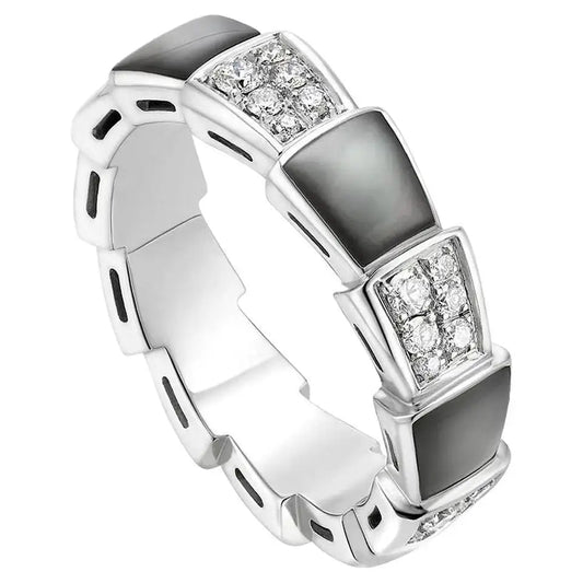 [⭐Glow Muse ]SERPENTI RING SILVER DIAMOND BLACK MOP 4MM