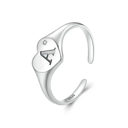 Bague ouverte initiale gravée lettre A en forme de cœur, bagues empilables réglables