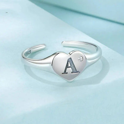 Bague ouverte initiale gravée lettre A en forme de cœur, bagues empilables réglables