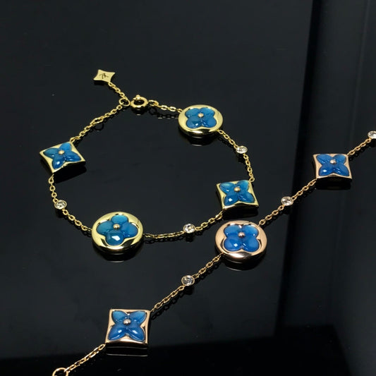 [Glow Muse]BRACELET BLEU 4 MOTIFS ÉTOILE ET SOLEIL